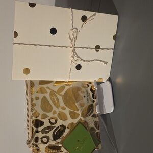 KATE SPADE NEW YORK NWT Metallic Gold Print Pouch and Notebook Bundle